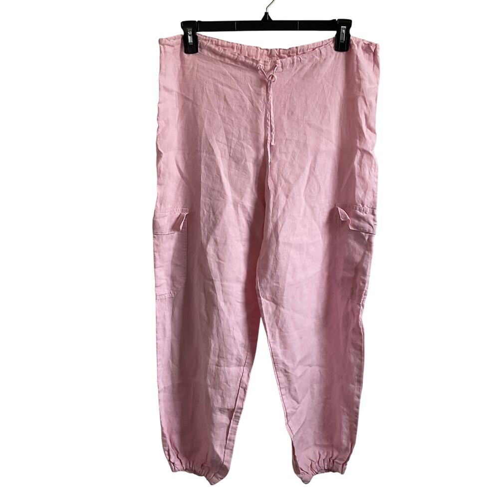 Bryn Walker‎ Baby Pink 100% Linen Cargo Jogger Lagenlook Pants - Small